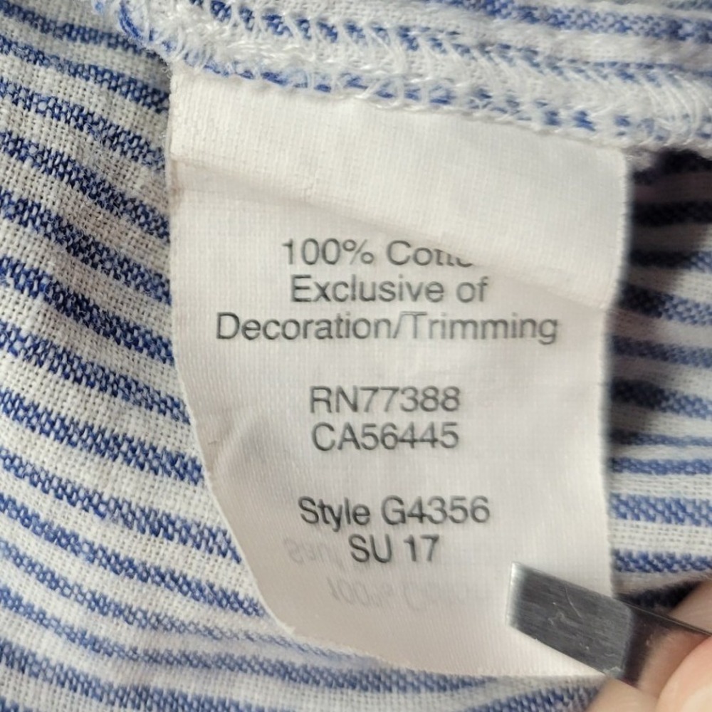 Madewell Embroidered Stripe Peasant Top Blue White Short Sleeve G4356 Medium - Picture 5 of 15